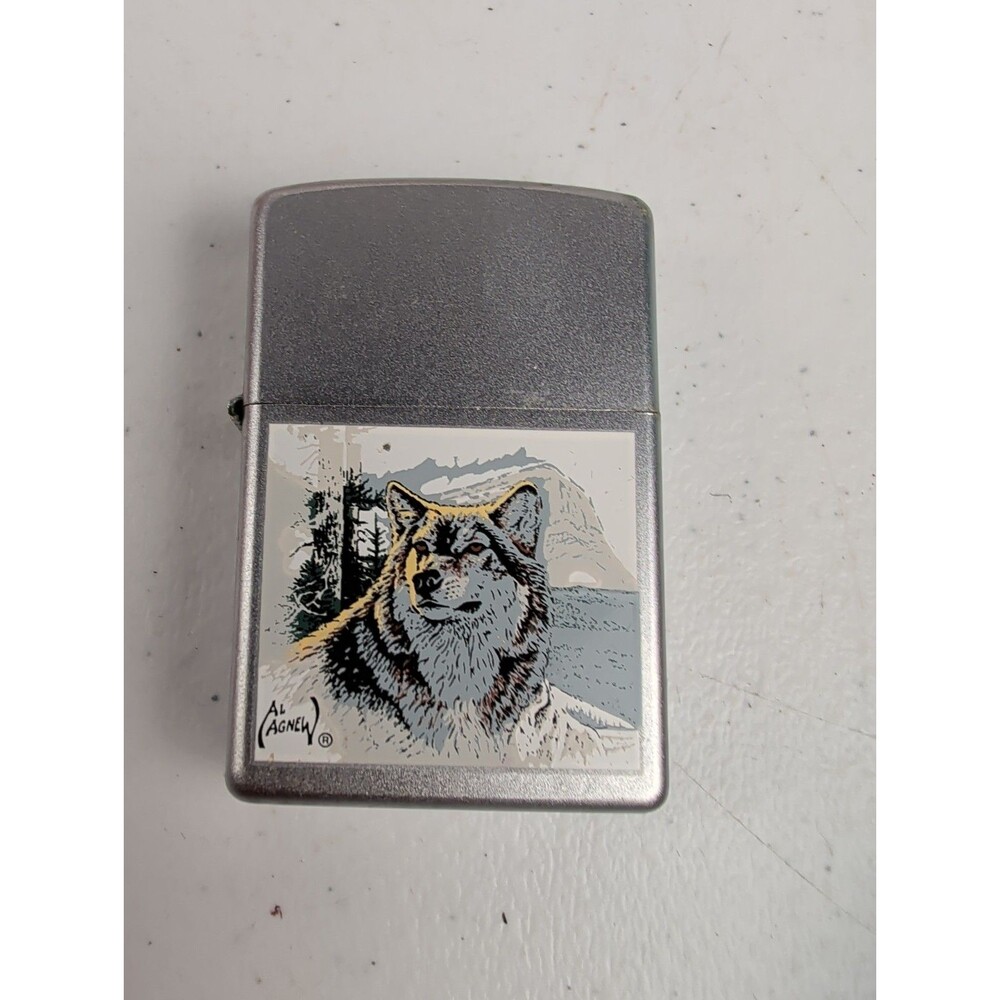 Vintage Wolf Al Agnew Chrome Zippo Lighter.   red-seal uncut!! USA